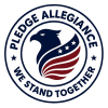 Pledge Allegiance logo with an eagle and red-and-blue patriotic wings Pledge Allegiance Celebrate 1776